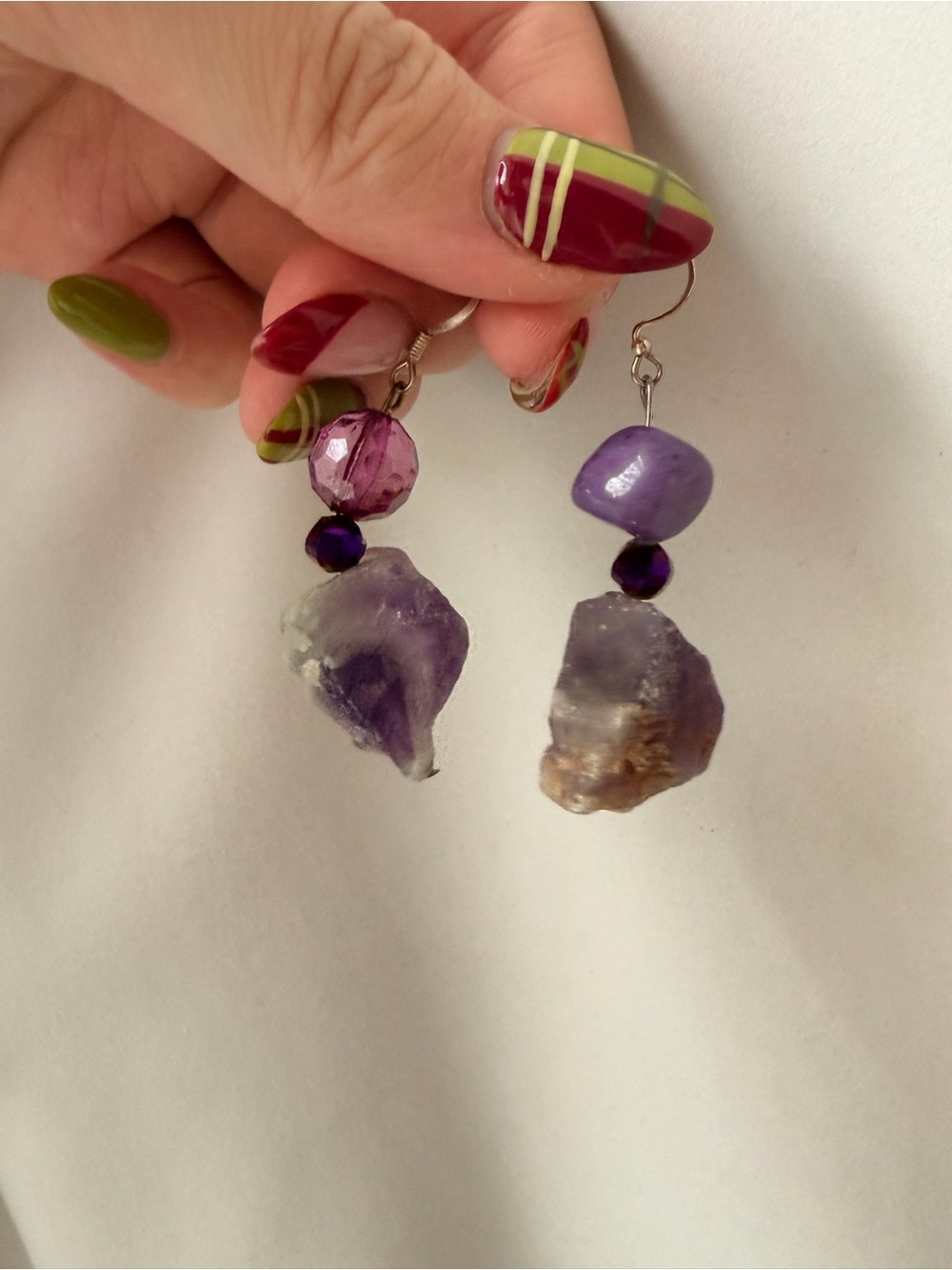 Amethyst and Purple Bead Dangle Earrings